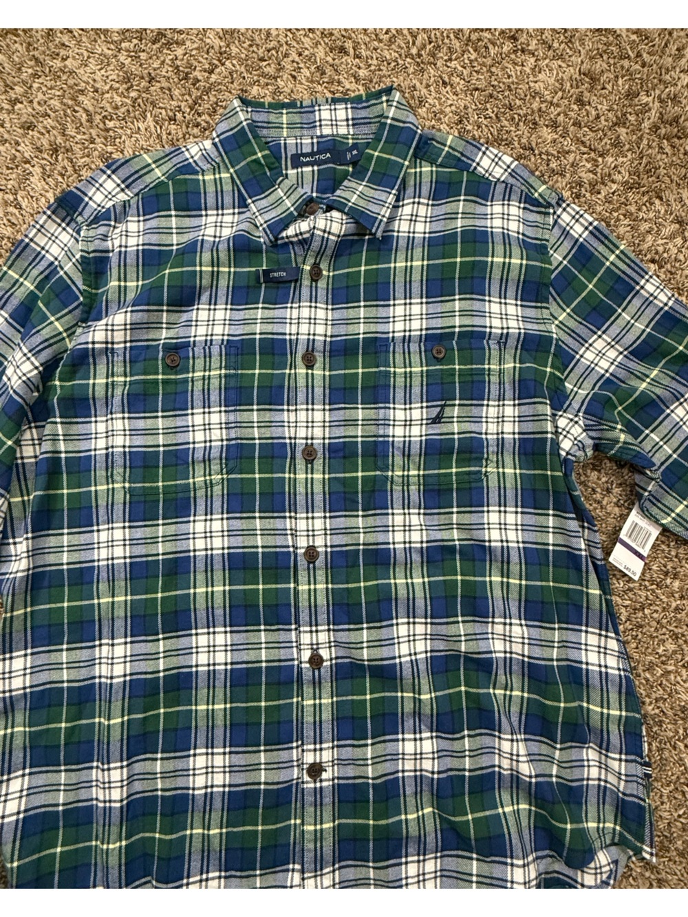 Nautica Blue, Green & White Plaid Button-Down Shirt - Men